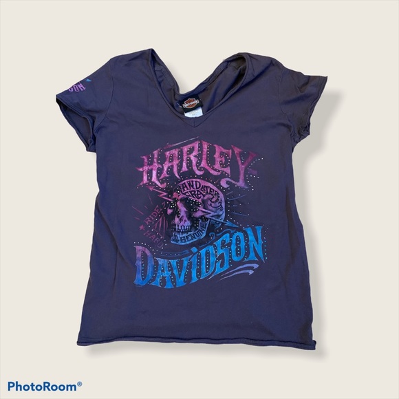 Harley Davidson Grey Skull T-shirt with Gems